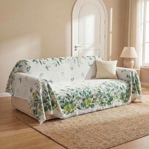 Horaldaily Spring Summer Waffle Couch Sofa Slip Cover, Eucalyptus Floral Non Slip Washable Couch Sofa Cover for 2 Cushion Pet Friendly, Sectional L Shape Covers for Dogs, Kids,71"x118" in Kuwait