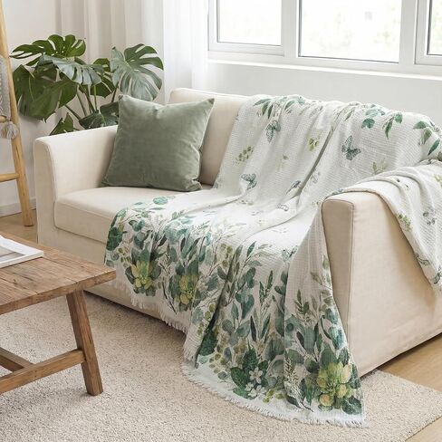 Horaldaily Spring Summer Waffle Couch Sofa Slip Cover, Eucalyptus Floral Non Slip Washable Couch Sofa Cover for 2 Cushion Pet Friendly, Sectional L Shape Covers for Dogs, Kids,71"x118" in Kuwait