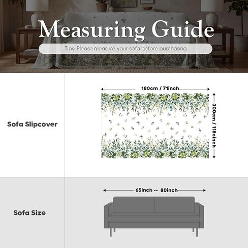 Horaldaily Spring Summer Waffle Couch Sofa Slip Cover, Eucalyptus Floral Non Slip Washable Couch Sofa Cover for 2 Cushion Pet Friendly, Sectional L Shape Covers for Dogs, Kids,71"x118" in Kuwait
