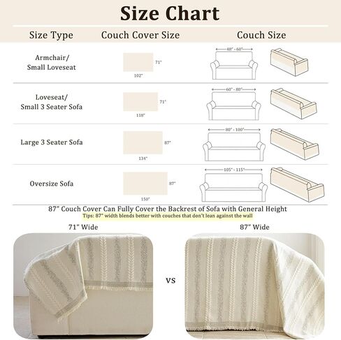 VOIR Waterproof Couch Cover for Pets Washable, Soft Chenille Sectional Sofa Cover for 3-4 Cushion Couch, Pet Friendly Farmhouse Boho Stripe Sofa Slipcovers for Dogs and Cats, 87" x 150", Beige in Saudi Arabia