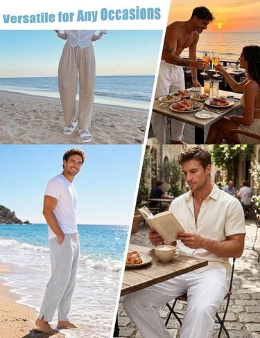 SWOMOG Mens Cotton Linen Harem Pants Baggy Drawstring Summer Beach Pants Lightweight Casual Pants with Pockets in Kuwait