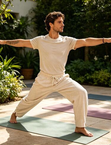 SWOMOG Mens Cotton Linen Harem Pants Baggy Drawstring Summer Beach Pants Lightweight Casual Pants with Pockets in Kuwait