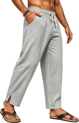 SWOMOG Mens Cotton Linen Harem Pants Baggy Drawstring Summer Beach Pants Lightweight Casual Pants with Pockets in Kuwait