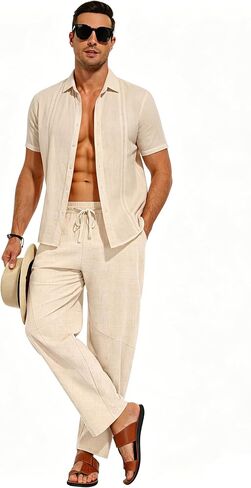 SWOMOG Mens Cotton Linen Harem Pants Baggy Drawstring Summer Beach Pants Lightweight Casual Pants with Pockets in Kuwait