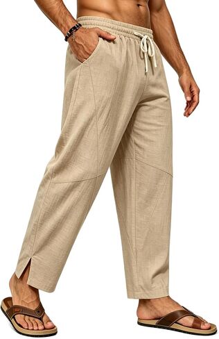 SWOMOG Mens Cotton Linen Harem Pants Baggy Drawstring Summer Beach Pants Lightweight Casual Pants with Pockets in Kuwait