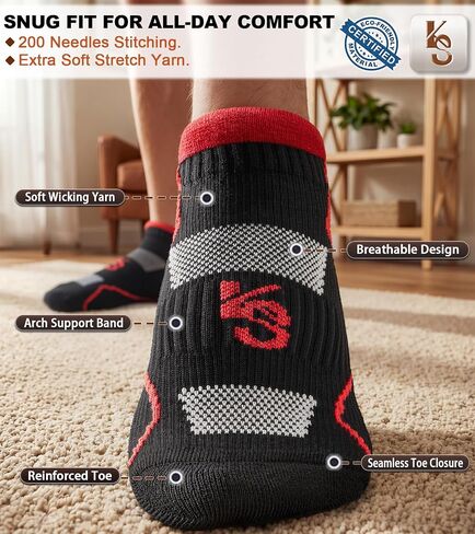 KEMISANT Men Athletic Ankle Socks 6-Pack, Nylon Blend Compression Cushioned Socks, Breathable Arch Support in Saudi Arabia
