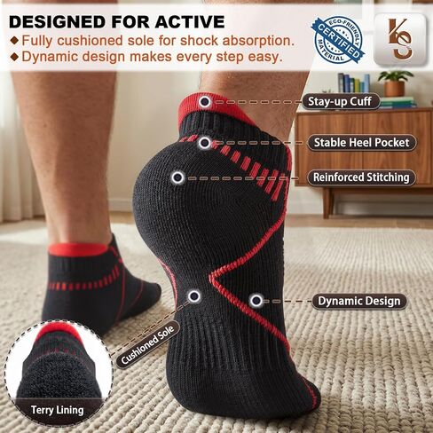 KEMISANT Men Athletic Ankle Socks 6-Pack, Nylon Blend Compression Cushioned Socks, Breathable Arch Support in Saudi Arabia