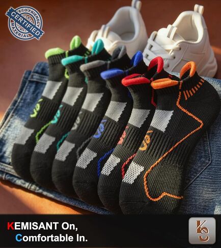 KEMISANT Men Athletic Ankle Socks 6-Pack, Nylon Blend Compression Cushioned Socks, Breathable Arch Support in Saudi Arabia
