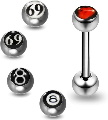 Number Design Logo Ball with 14 Gauge 316L Surgical Steel Straight Barbell Tongue Ring Bars Set Piercing Body jewelry in Kuwait