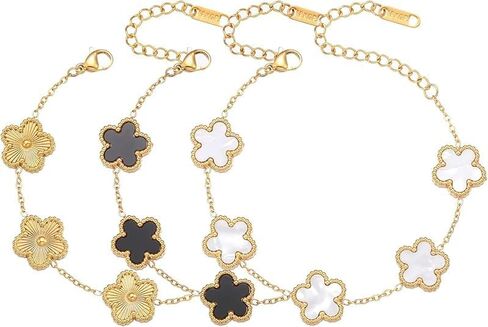 18K Gold Plated Clover Bracelet Set for Women,Fashion Simple Four Leaf Lucky Clover Bracelets,Trendy Link Bracelets Set Jewelry Gifts for Women 3Pcs (White+Black+Gold) in Saudi Arabia