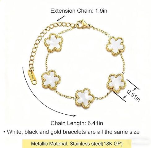 18K Gold Plated Clover Bracelet Set for Women,Fashion Simple Four Leaf Lucky Clover Bracelets,Trendy Link Bracelets Set Jewelry Gifts for Women 3Pcs (White+Black+Gold) in Saudi Arabia