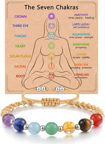 7 Chakra Bracelets for Women, 8mm Healing Crystals and Stones Crystal Bracelet, Anxiety Relief Items, Adjustable 6.5-10" Beaded Bracelets Spiritual Gifts for Women with Meaning Card in Saudi Arabia