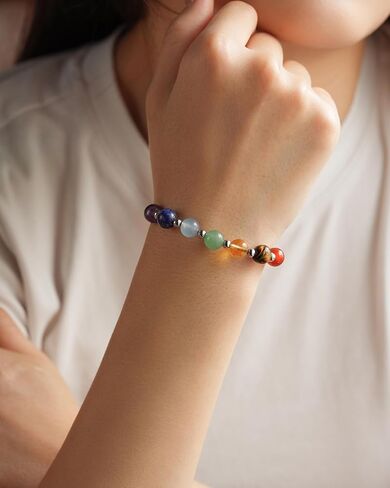 7 Chakra Bracelets for Women, 8mm Healing Crystals and Stones Crystal Bracelet, Anxiety Relief Items, Adjustable 6.5-10" Beaded Bracelets Spiritual Gifts for Women with Meaning Card in Saudi Arabia