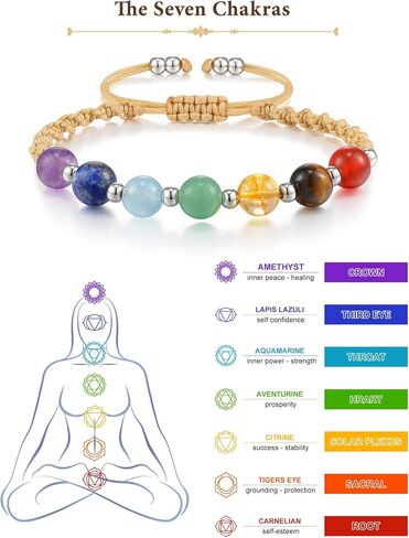 7 Chakra Bracelets for Women, 8mm Healing Crystals and Stones Crystal Bracelet, Anxiety Relief Items, Adjustable 6.5-10" Beaded Bracelets Spiritual Gifts for Women with Meaning Card in Saudi Arabia