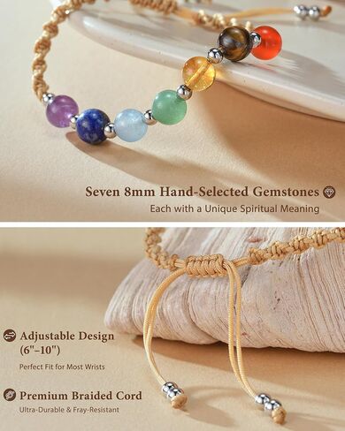7 Chakra Bracelets for Women, 8mm Healing Crystals and Stones Crystal Bracelet, Anxiety Relief Items, Adjustable 6.5-10" Beaded Bracelets Spiritual Gifts for Women with Meaning Card in Saudi Arabia