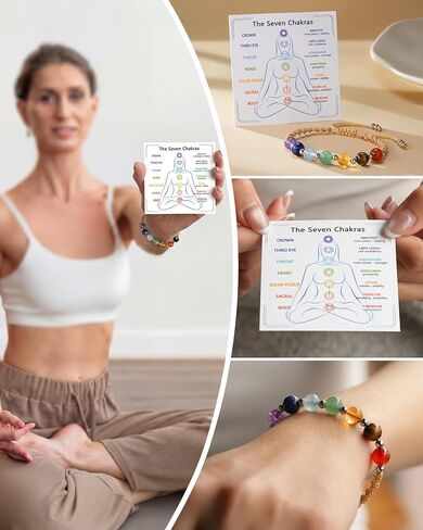 7 Chakra Bracelets for Women, 8mm Healing Crystals and Stones Crystal Bracelet, Anxiety Relief Items, Adjustable 6.5-10" Beaded Bracelets Spiritual Gifts for Women with Meaning Card in Saudi Arabia
