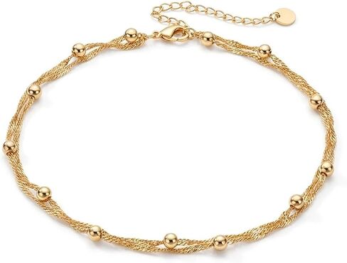 Midari 18K Yellow Gold Bracelet for Women Double-Layer Twisted Cuban Link Layered Bracelet Adjustable Size 6.5" to 9.5" in Saudi Arabia