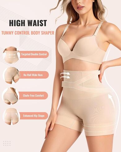 Tummy Control Shapewear for Women, High Waist Body Shaper Shorts, Butt Lifter Thigh Slimmer Seamless Under Dress in Kuwait
