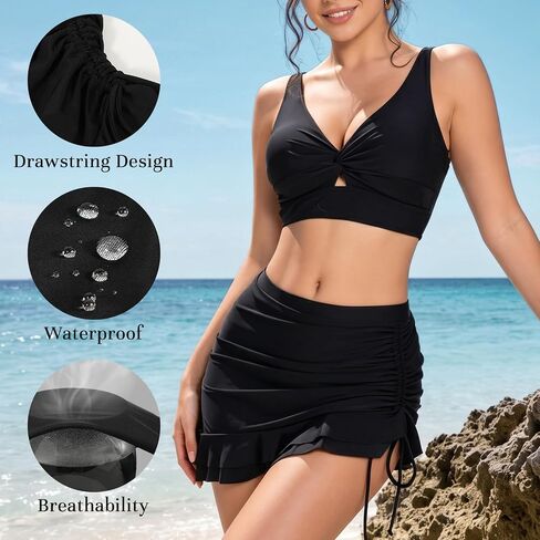 Period Swim Skirt for Women, Bathing Suit Bottoms Built-in Briefs, Full Coverage Swimwear with Side Drawstring in Saudi Arabia