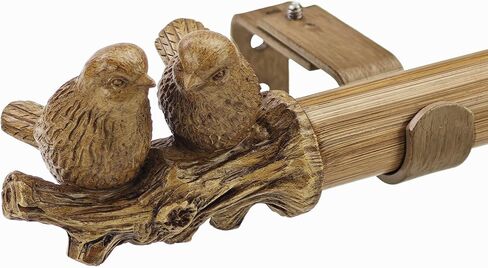 1 Inch Single Curtain Rods 36 to 72 Inches Adjustable Drapery Rods for Window width 24 to 68 Inches, Twin Birds on Twig Finials, Faux wood color in Saudi Arabia