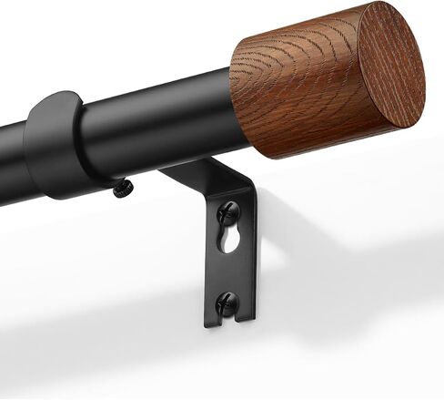 Wood Curtain Rods for Windows 32 to 84 Inch, 1 Inch Heavy Duty Adjustable Decorative Curtain Rod, Modern Farmhouse Drapery Rod for Bedroom, Patio and Living Room in Saudi Arabia