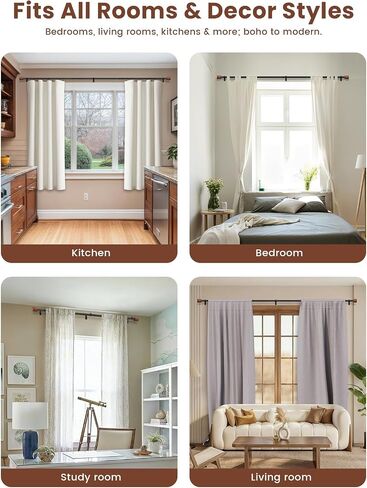 Wood Curtain Rods for Windows 32 to 84 Inch, 1 Inch Heavy Duty Adjustable Decorative Curtain Rod, Modern Farmhouse Drapery Rod for Bedroom, Patio and Living Room in Saudi Arabia