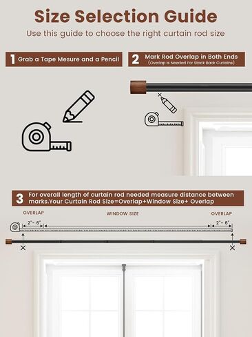 Wood Curtain Rods for Windows 32 to 84 Inch, 1 Inch Heavy Duty Adjustable Decorative Curtain Rod, Modern Farmhouse Drapery Rod for Bedroom, Patio and Living Room in Saudi Arabia