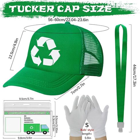 7Pcs Garbage Man Costume Set Adult Halloween Waste Management Recycling Waste with Vest Hat Gloves Glasses Socks Necklace Green in Saudi Arabia