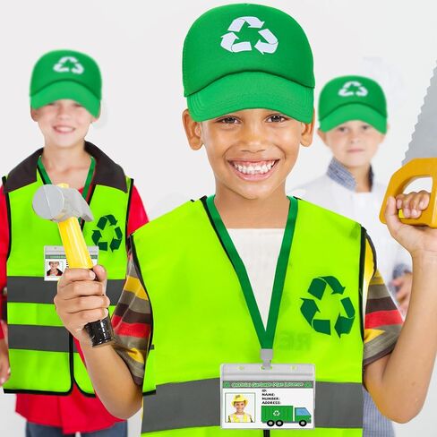 7Pcs Garbage Man Costume Set Adult Halloween Waste Management Recycling Waste with Vest Hat Gloves Glasses Socks Necklace Green in Saudi Arabia