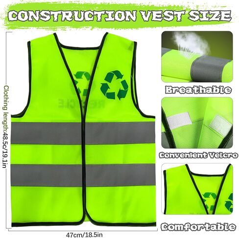 7Pcs Garbage Man Costume Set Adult Halloween Waste Management Recycling Waste with Vest Hat Gloves Glasses Socks Necklace Green in Saudi Arabia