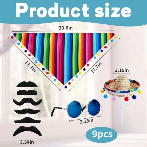 9-Piece Mexican Porch Goose Outfits, 23"/ 17" Lawn Goose Statue Clothes Costume for Cinco De Mayo, Garden Goose Clothes Mexican Sombrero with Bandana Scarf Beard Glasses for Patio Yard Decoration in Saudi Arabia