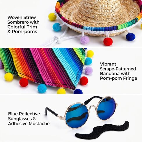 9-Piece Mexican Porch Goose Outfits, 23"/ 17" Lawn Goose Statue Clothes Costume for Cinco De Mayo, Garden Goose Clothes Mexican Sombrero with Bandana Scarf Beard Glasses for Patio Yard Decoration in Saudi Arabia