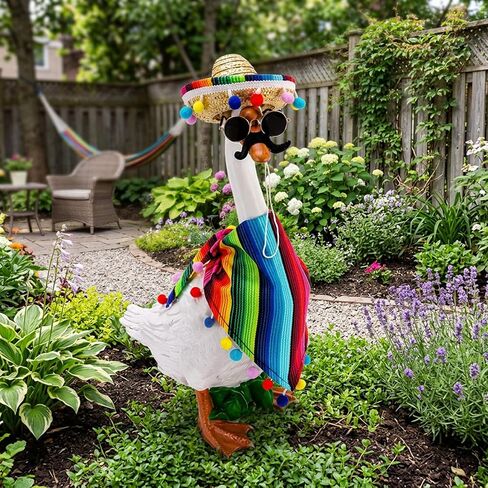 9-Piece Mexican Porch Goose Outfits, 23"/ 17" Lawn Goose Statue Clothes Costume for Cinco De Mayo, Garden Goose Clothes Mexican Sombrero with Bandana Scarf Beard Glasses for Patio Yard Decoration in Saudi Arabia