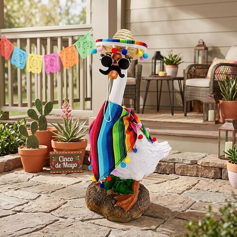 9-Piece Mexican Porch Goose Outfits, 23"/ 17" Lawn Goose Statue Clothes Costume for Cinco De Mayo, Garden Goose Clothes Mexican Sombrero with Bandana Scarf Beard Glasses for Patio Yard Decoration in Saudi Arabia