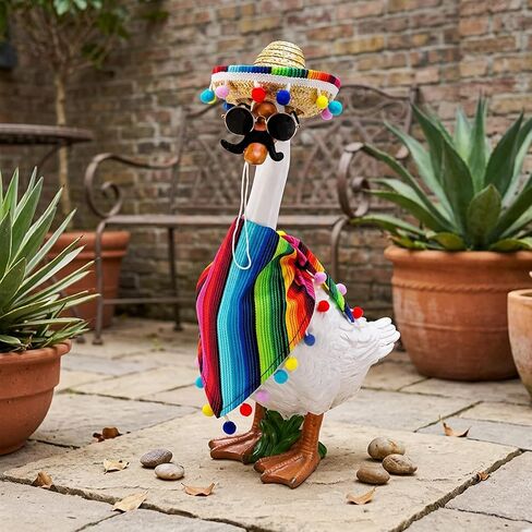 9-Piece Mexican Porch Goose Outfits, 23"/ 17" Lawn Goose Statue Clothes Costume for Cinco De Mayo, Garden Goose Clothes Mexican Sombrero with Bandana Scarf Beard Glasses for Patio Yard Decoration in Saudi Arabia