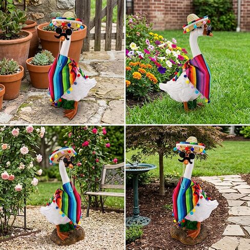 9-Piece Mexican Porch Goose Outfits, 23"/ 17" Lawn Goose Statue Clothes Costume for Cinco De Mayo, Garden Goose Clothes Mexican Sombrero with Bandana Scarf Beard Glasses for Patio Yard Decoration in Saudi Arabia