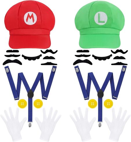 Double Set Plumber Costume for Adults Duo Outfit Red Green Hats Kit Couples Halloween Costume Set for Men Women in Saudi Arabia