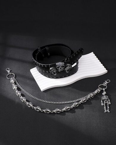 حزام فاسق مع سلسلة سراويل - قطعتين من إكسسوارات الجرونج للنساء والرجال، مجموعة حزام روك قوطي معدني جمالي للجينز in Kuwait