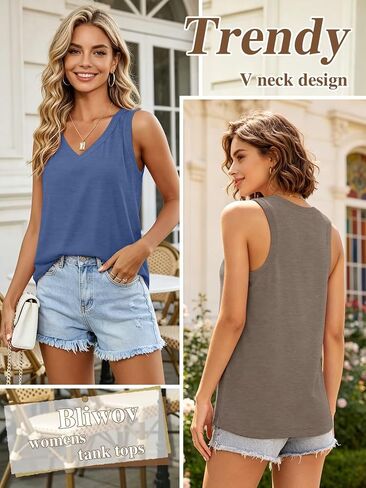 Bliwov 5 Pack Womens Tank Tops Casual Summer Vacation Outfits V Neck Sleeveless Shirts Loose Fit 2026 Fashion Tees Clothes in Kuwait