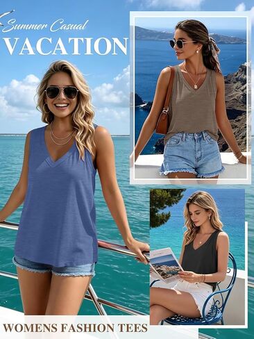 Bliwov 5 Pack Womens Tank Tops Casual Summer Vacation Outfits V Neck Sleeveless Shirts Loose Fit 2026 Fashion Tees Clothes in Kuwait