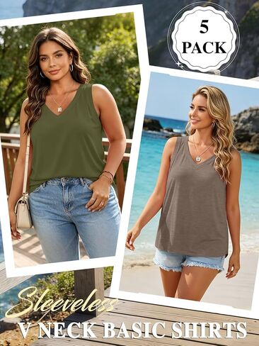 Bliwov 5 Pack Womens Tank Tops Casual Summer Vacation Outfits V Neck Sleeveless Shirts Loose Fit 2026 Fashion Tees Clothes in Kuwait