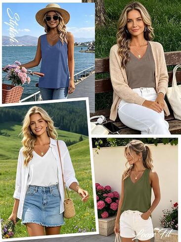 Bliwov 5 Pack Womens Tank Tops Casual Summer Vacation Outfits V Neck Sleeveless Shirts Loose Fit 2026 Fashion Tees Clothes in Kuwait