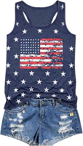Binshre USA Flag Print Tank Tops Women American Stars Stripes Patriotic T Shirt Summer Casual Vest Tees in Saudi Arabia
