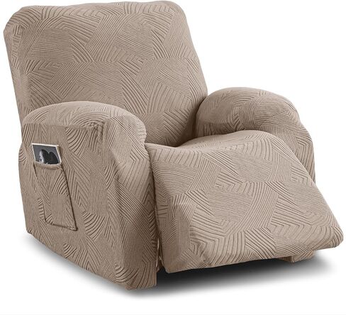 5-Piece Recliner Sofa Covers,Stretch Geometric Strokes Jacquard Recliner Sofa Slipcovers,Seamless Furniture Protector with Pocket,Soft Breathable Couch Cover,3 Seater Chocolate in Kuwait