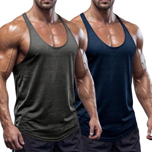 Men's Gym Stringer Tank Tops Bodybuilding Y-Back Shirts Workout Muscle Tee,Quick Dry in Saudi Arabia