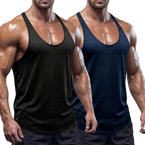 Men's Gym Stringer Tank Tops Bodybuilding Y-Back Shirts Workout Muscle Tee,Quick Dry in Saudi Arabia