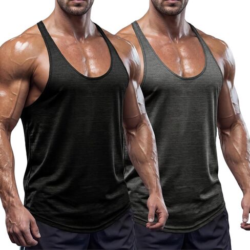 Men's Gym Stringer Tank Tops Bodybuilding Y-Back Shirts Workout Muscle Tee,Quick Dry in Saudi Arabia