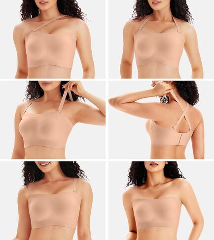 Strapless Bras for Women Wireless Padded Bandeau Bra Jelly Seamless No Underwire Non-Slip Invisible Bralette in Saudi Arabia