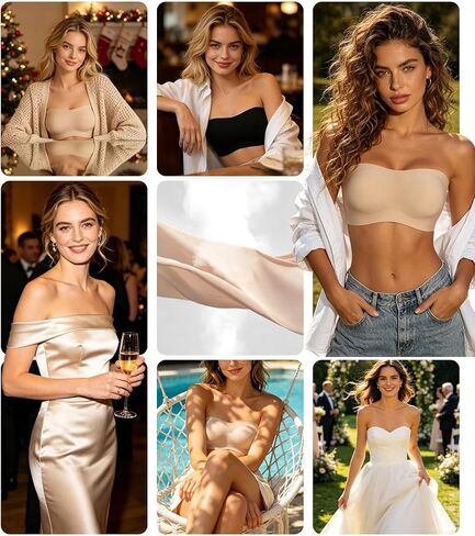 Strapless Bras for Women Wireless Padded Bandeau Bra Jelly Seamless No Underwire Non-Slip Invisible Bralette in Saudi Arabia