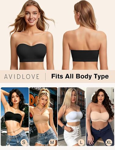 Strapless Bras for Women Non-Slip Bandeau Bra Push Up Invisible Bralettes Seamless Wireless No Underwire Padded Tube Top Bra Black M in Kuwait